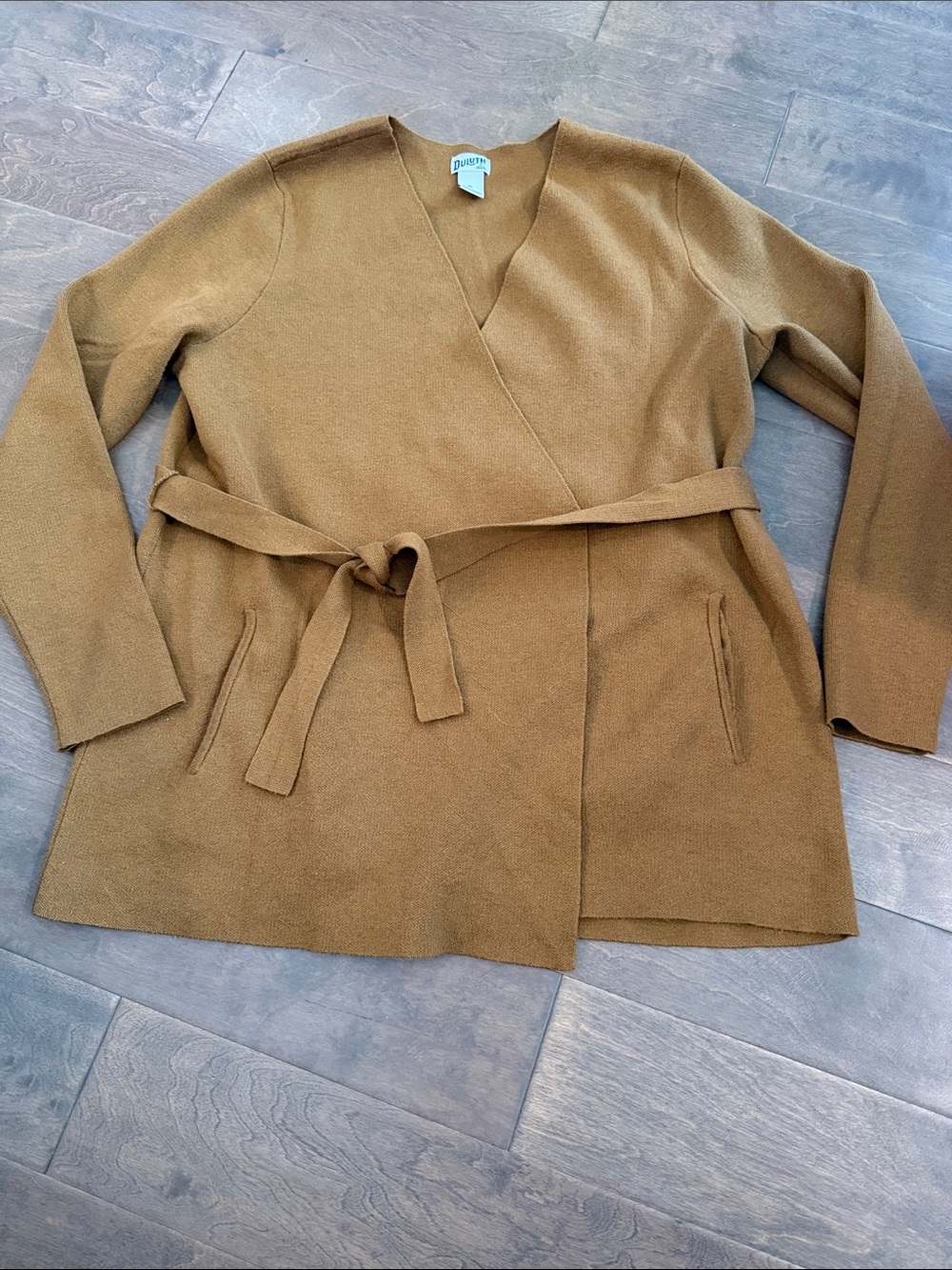 Duluth Trading Co Brown Wrap Belted Sweater